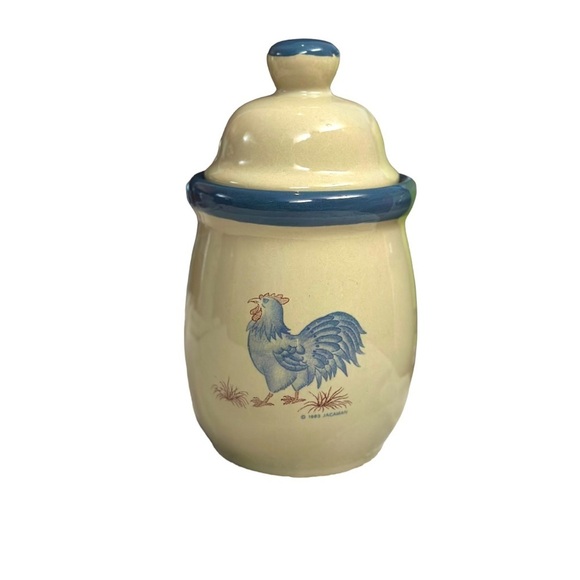 Vintage 1983 Jacaman 4pc Canister Set Blue Rooster Grey Stoneware Flawless EUC - Picture 4 of 11